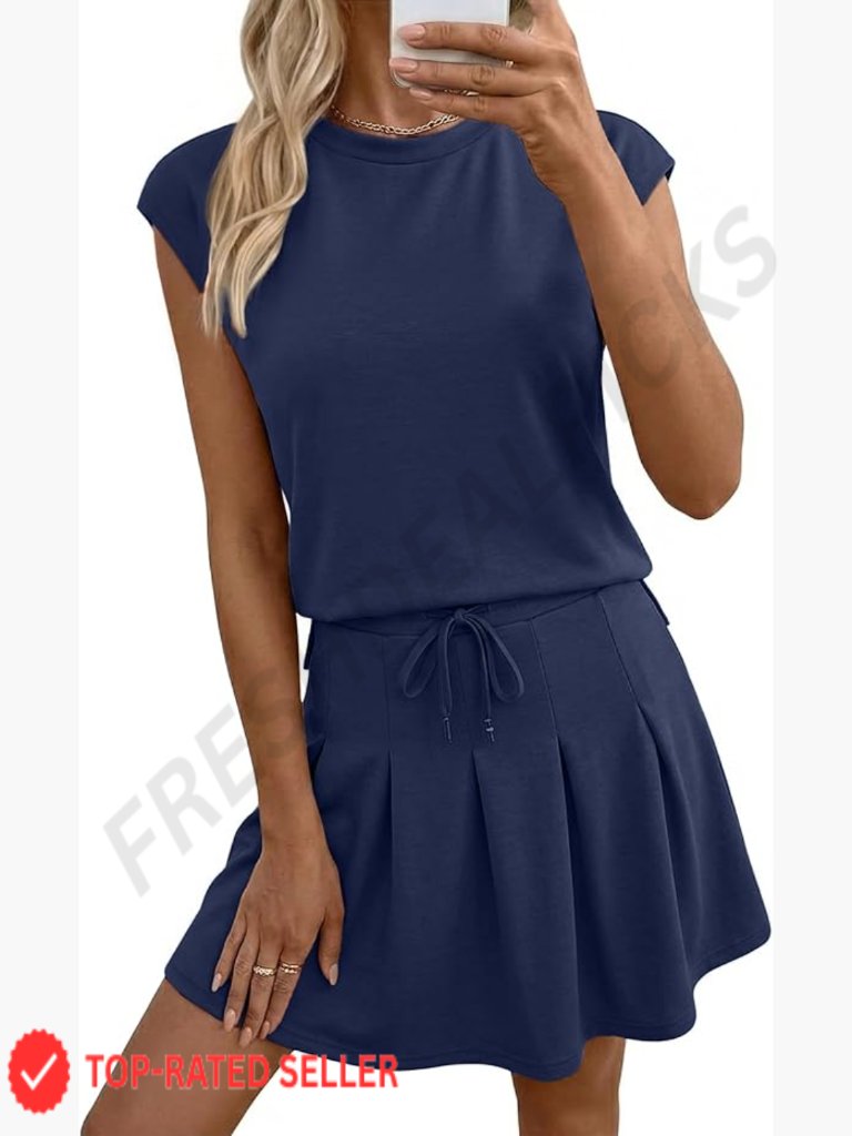 Athleisure Pleated Skort Set Cap Sleeve Top High Waist Tennis Outfit Matching